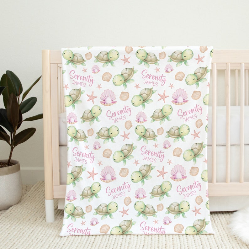 Custom Turtle Baby Name Blanket Personalized Ocean Animal Swaddle ...