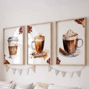 Set of 3 Coffee Prints, Coffee Time Wall Art Set, Cafe Posters, Modern Art, Kids Bedroom Decor, Boy Nursery Decor, Playroom Prints