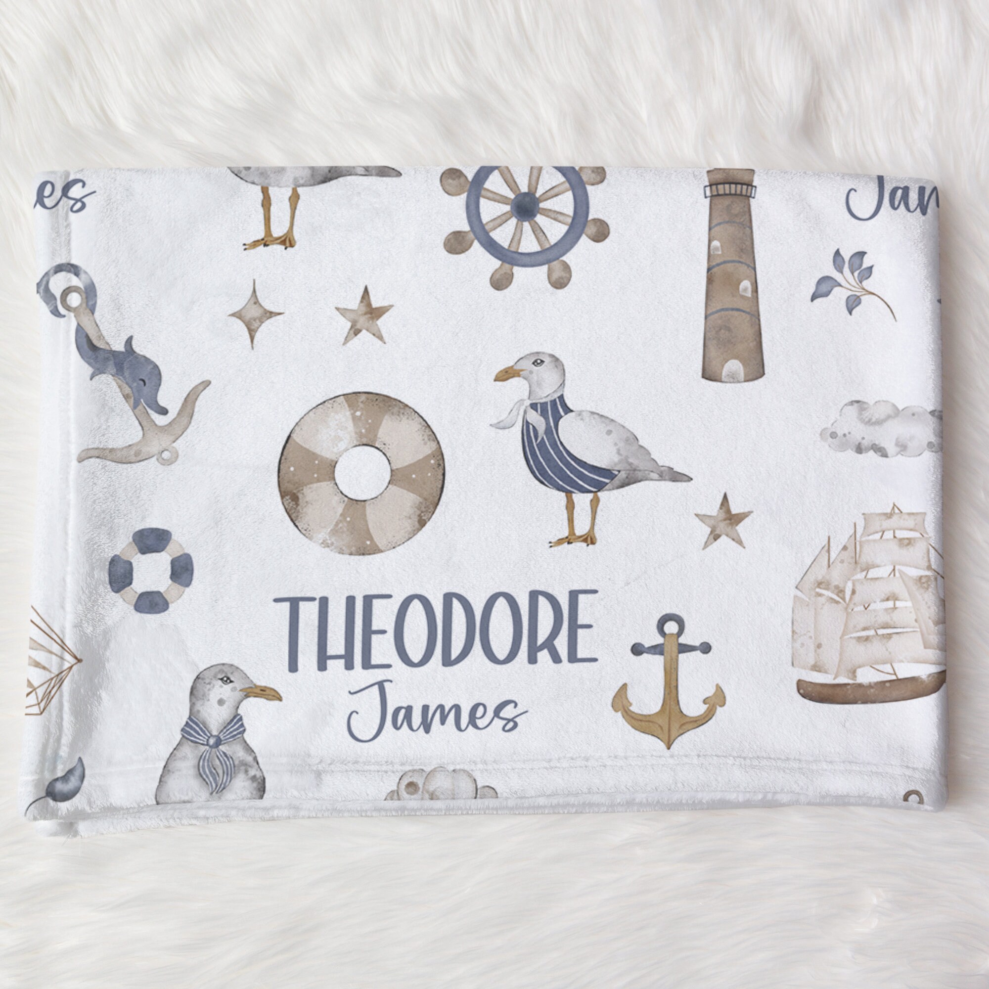 Custom Nautical Baby Name Blanket Personalized Sailor Swaddle Hospital ...