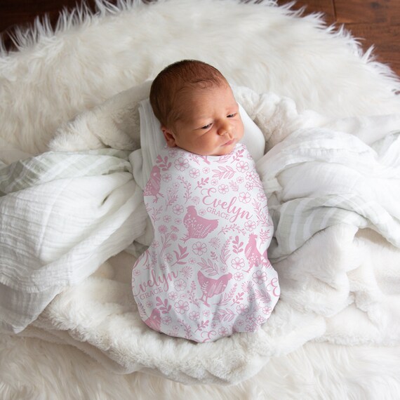 thumbnail image 2 of Personalized Baby Chicken Blanket With Name - Custom Soft Receiving Swaddle For Infant Toddler 60x80 2 of 10