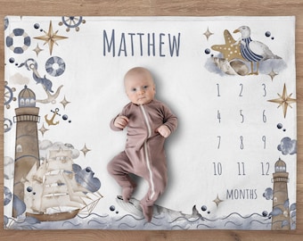 Personalized Baby Milestone Blanket - Whale Ocean Fleece Throw 30x40 Inches, Newborn Gift, Name Customizable - View #4