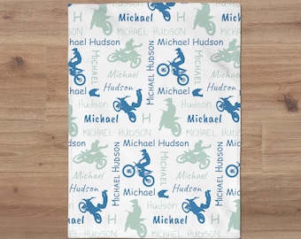 Personalized Motocross Name Blanket, Dirt Bike Name Blanket, Custom Name Throw, Newborn Gift, Motocross Baby Shower Gift