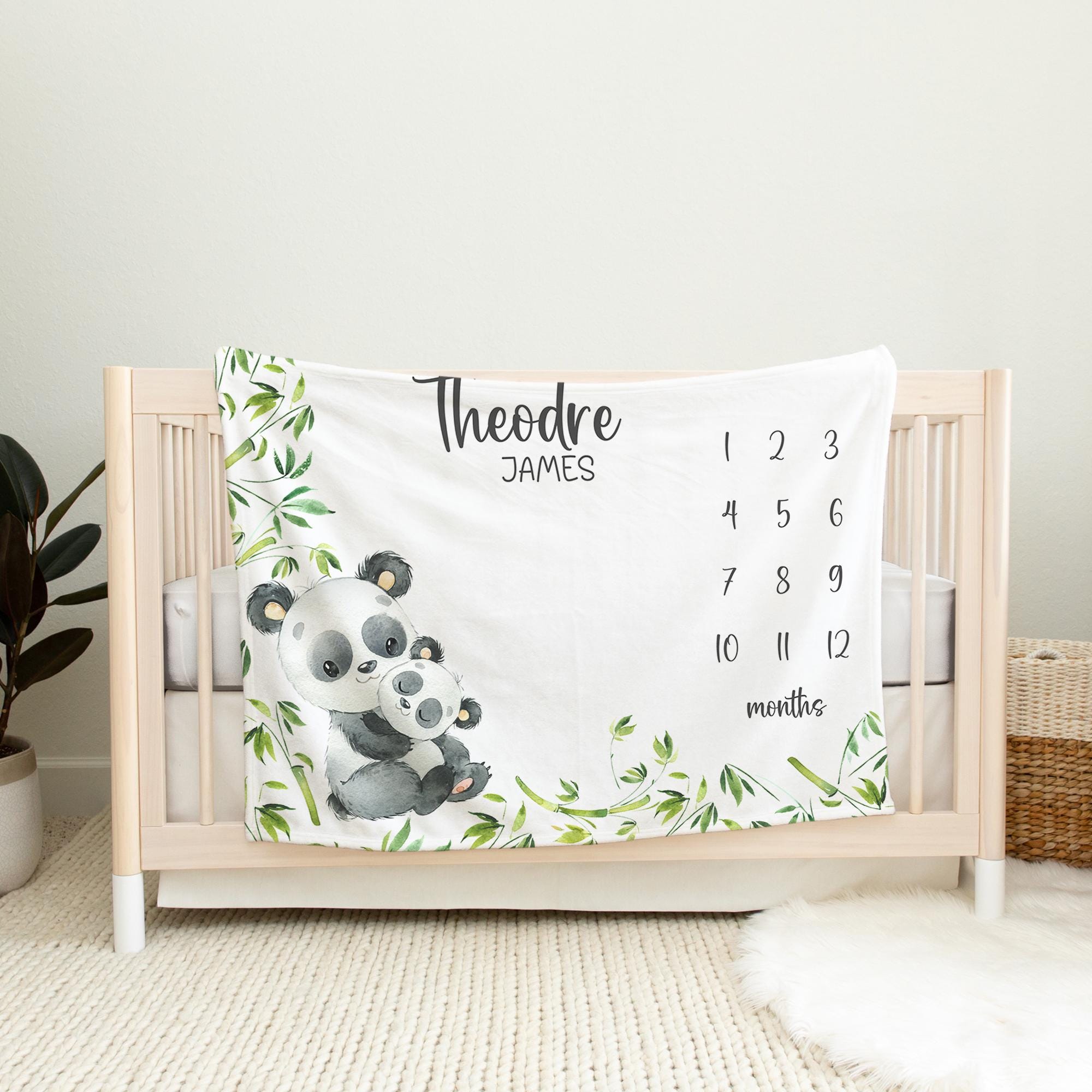 Panda Milestone Blanket, Personalized Safari Baby Boy Month Blanket ...