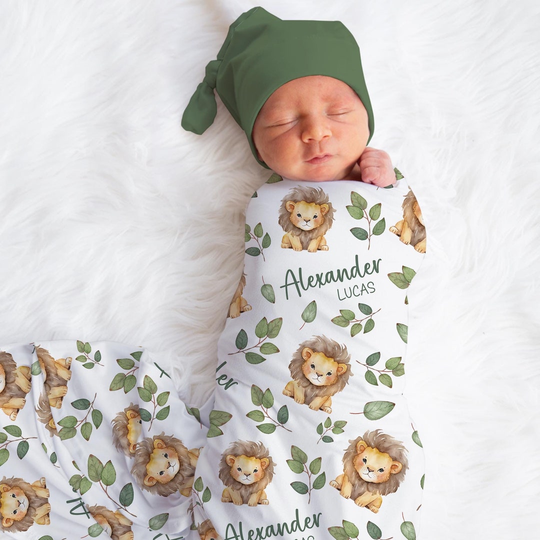 Personalized Lion Swaddle Blanket Safari Name Baby Blanket Newborn Baby ...