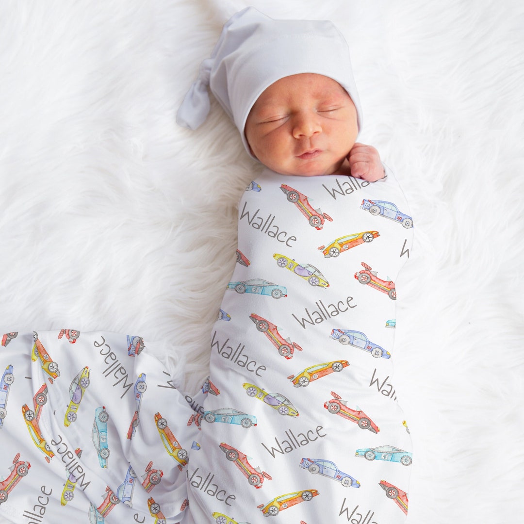 Personalized Race Car Swaddle, Custom Sports Car Name Blanket, Racing