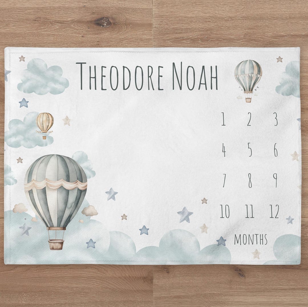 Hot Air Balloon Milestone Blanket Personalized Baby Boy Month Blanket ...
