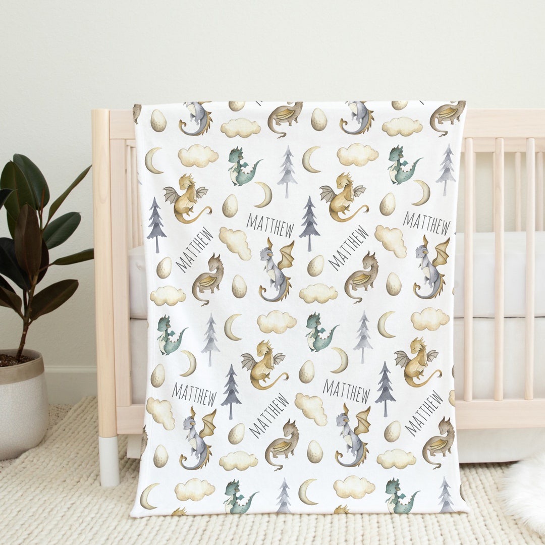 Custom Dragon Baby Name Blanket, Personalized Baby Boy Dragon Swaddle