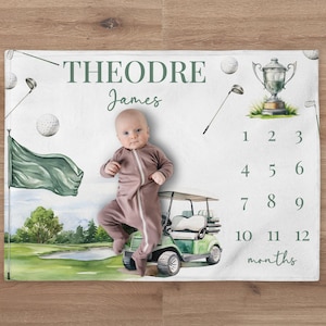 Golf Milestone Blanket, Personalized Sport Baby Boy Month Blanket, Golf Cart Nursery Custom Newborn Growth Tracker, New Mom Baby Shower Gift