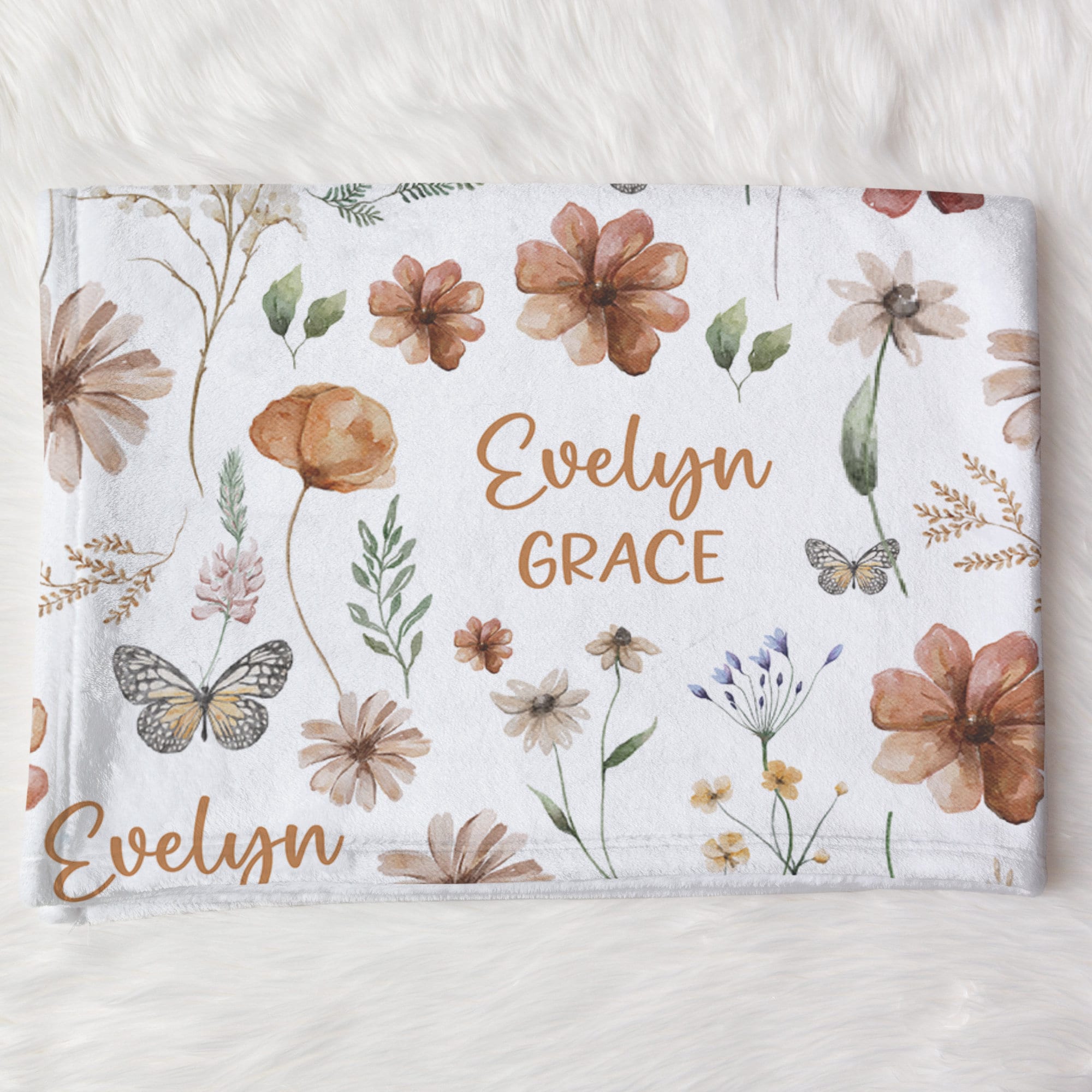 Custom Name Wildflower Swaddle, Personalized Butterfly Swaddle, Flower Baby Blanket, New Mom Gift, Baby Shower Gift