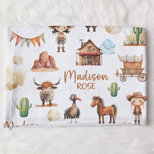 Custom Cowgirl Baby Name Blanket Personalized Western Swaddle Hospital Blanket New Mom Gift Newborn Gift Baby Shower Gift Toddler Blanket