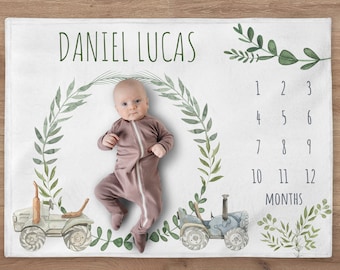Tractor Milestone Blanket Personalized Baby Boy Month Blanket Farm Nursery Custom Growth Newborn Calendar Tracker New Mom Baby Shower Gift