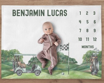 Golf Milestone Blanket | Baby Boy Golf Monthly Milestone Blanket | Golf Milestone Quilt | Golf Nursery | Newborn Gift| Golf Baby Shower Gift