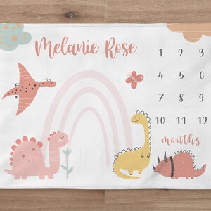 Dinosaur Milestone Baby Blanket, Custom Baby Girl Month Blanket, Personalized Name Blanket, Personzlied Baby Girl Gift, Baby Shower Gift