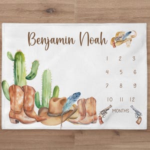 Cowboy Milestone Blanket Personalized Baby Boy Month Blanket Western Nursery Custom Age Newborn Calendar Tracker New Mom Baby Shower Gift