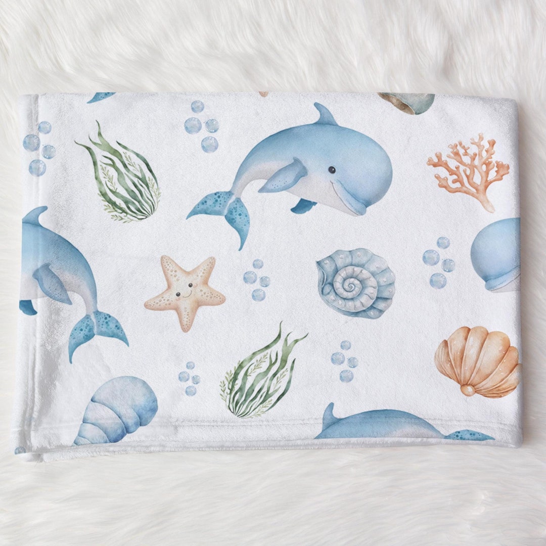 Custom Whale Baby Name Blanket Personalized Sea Shells Swaddle Hospital ...