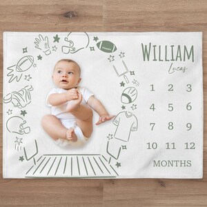 American Football Milestone Blanket, Personalized Baby Boy Month Blanket, Nursery Custom Newborn Growth Tracker, New Mom Baby Shower Gift