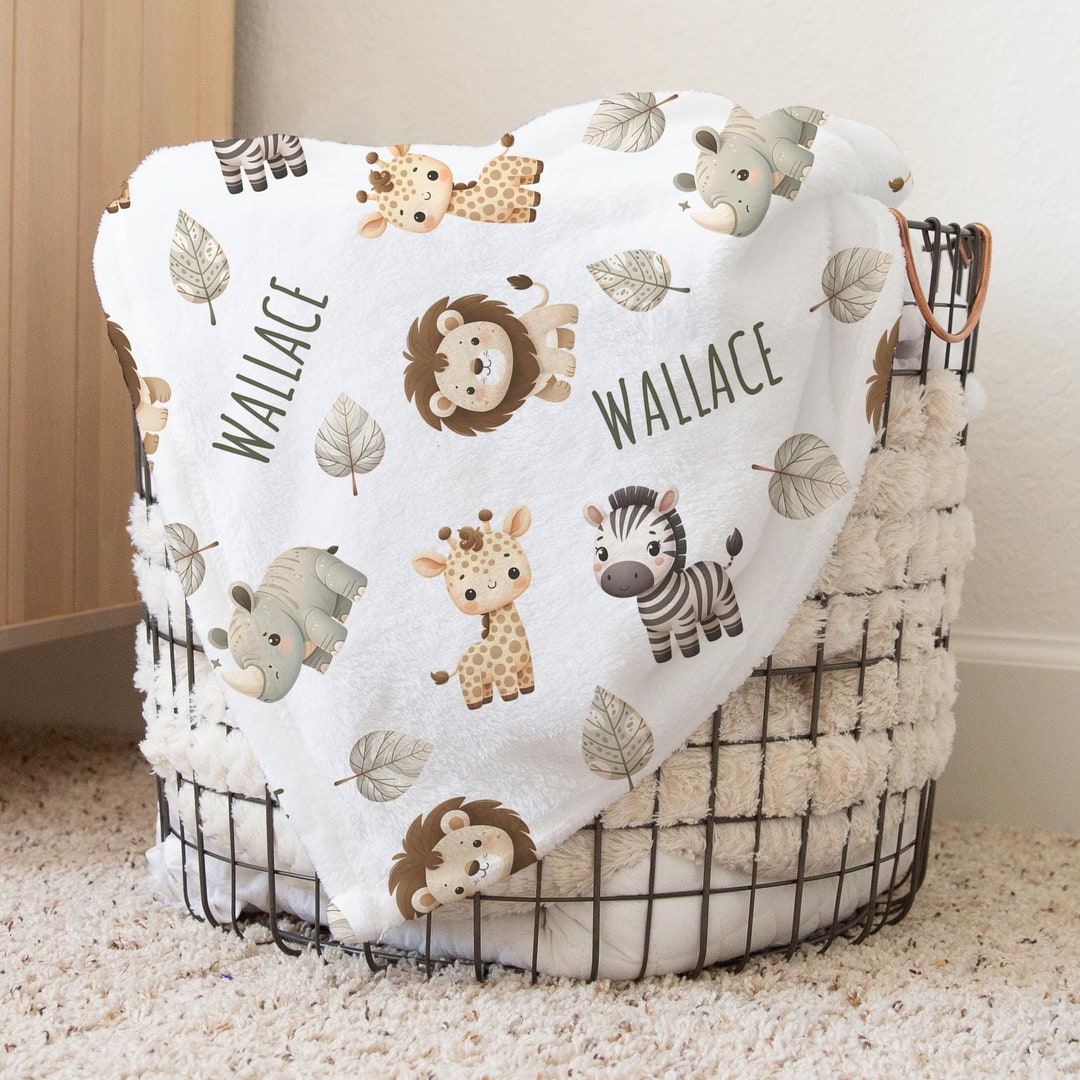 Custom Safari Lion Baby Name Blanket Personalized Giraffe Swaddle ...
