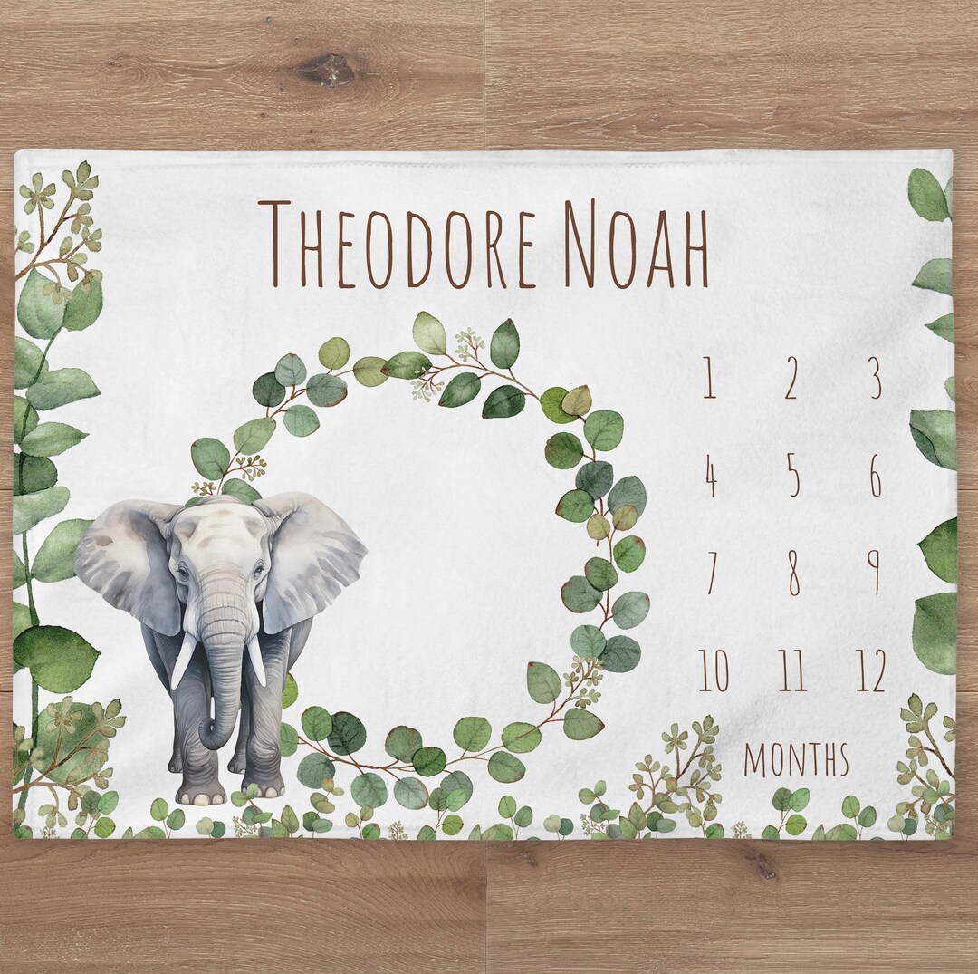 Elephant Milestone Blanket Personalized Safari Baby Boy Month Blanket ...