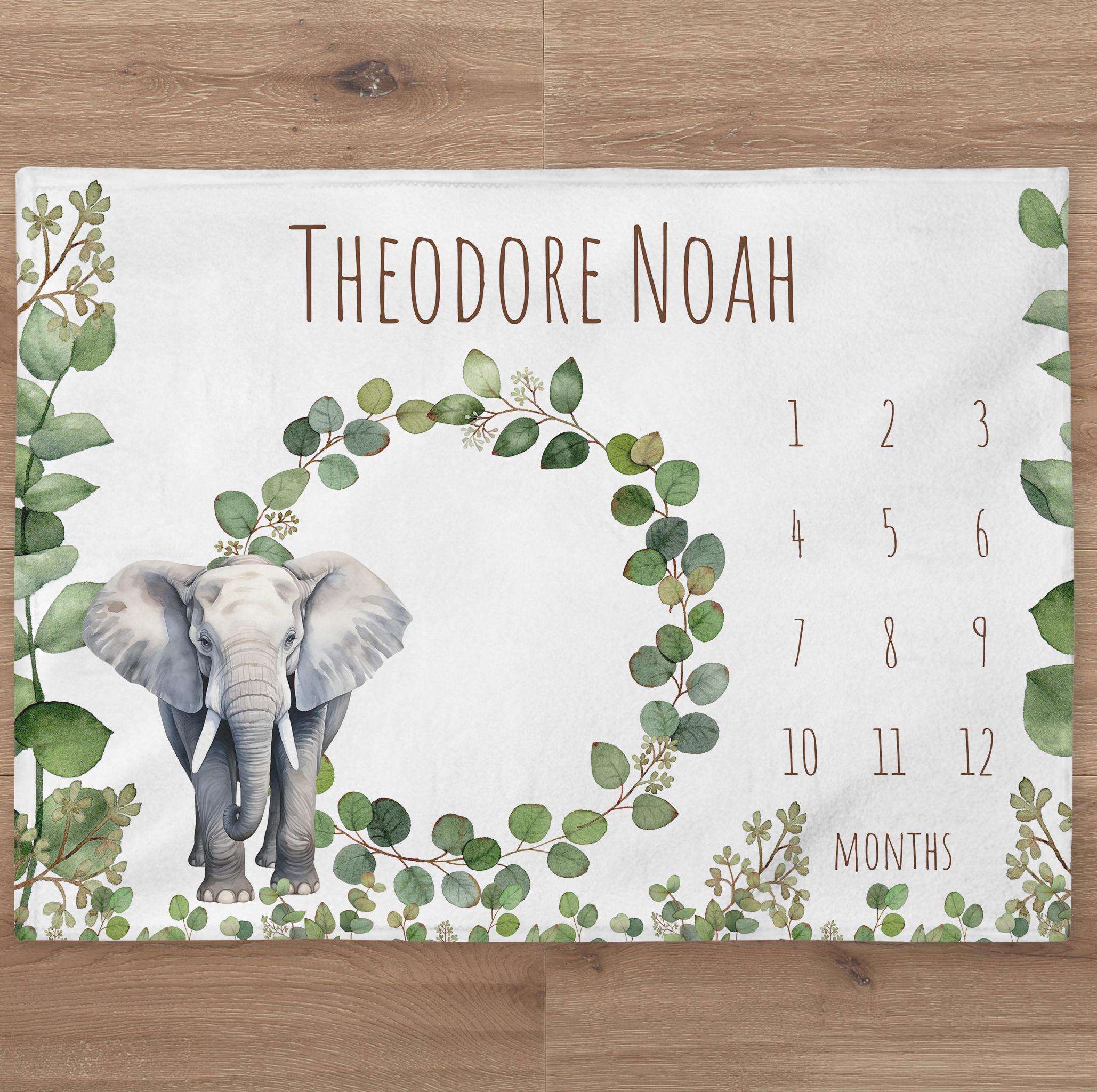Elephant Milestone Blanket Personalized Safari Baby Boy Month Blanket ...