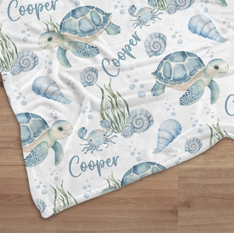Personalized Turtle Swaddle Blanket Ocean Name Baby Blanket Newborn ...