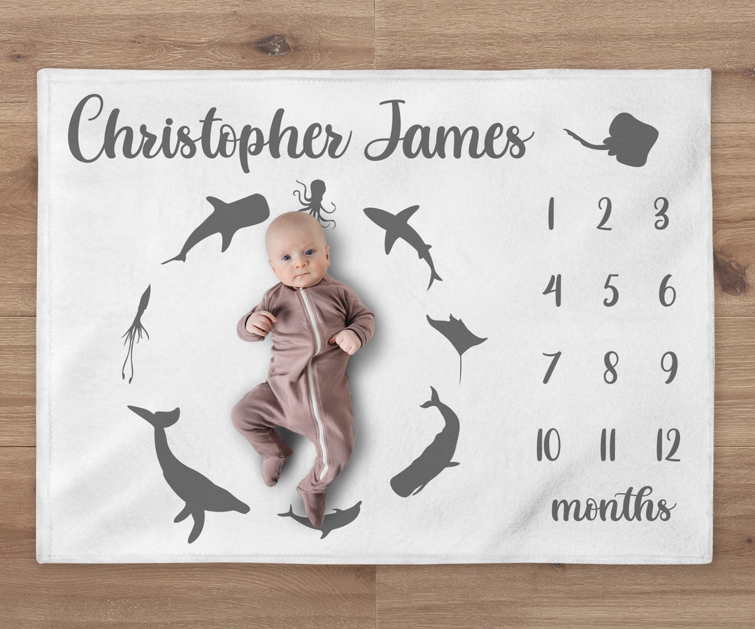 Ocean Milestone Blanket Under the Sea Baby Boy Name Blanket Etsy