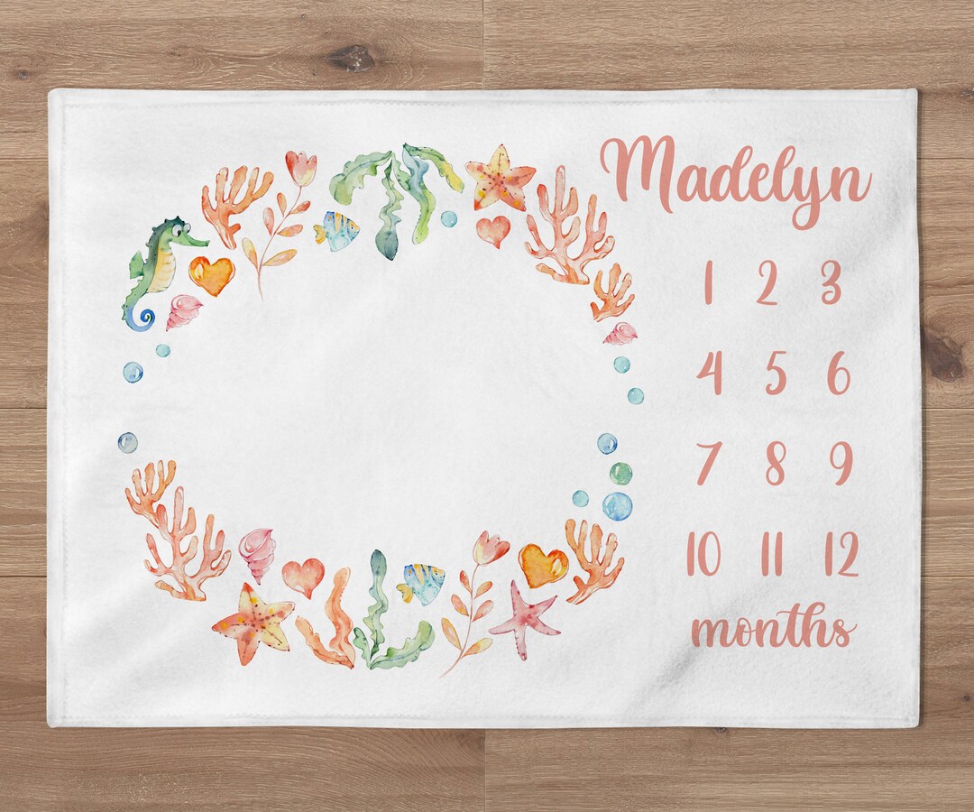 Under the Sea Girl Milestone Blanket, Personalized Ocean Milestone ...