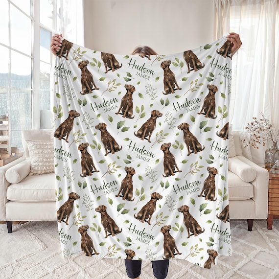 Chocolate Labrador Nursery Baby Blanket, Personalized Dog Name Swaddle Baby Shower Gift, Custom New Mom Hospital Blanket, Newborn Gift
