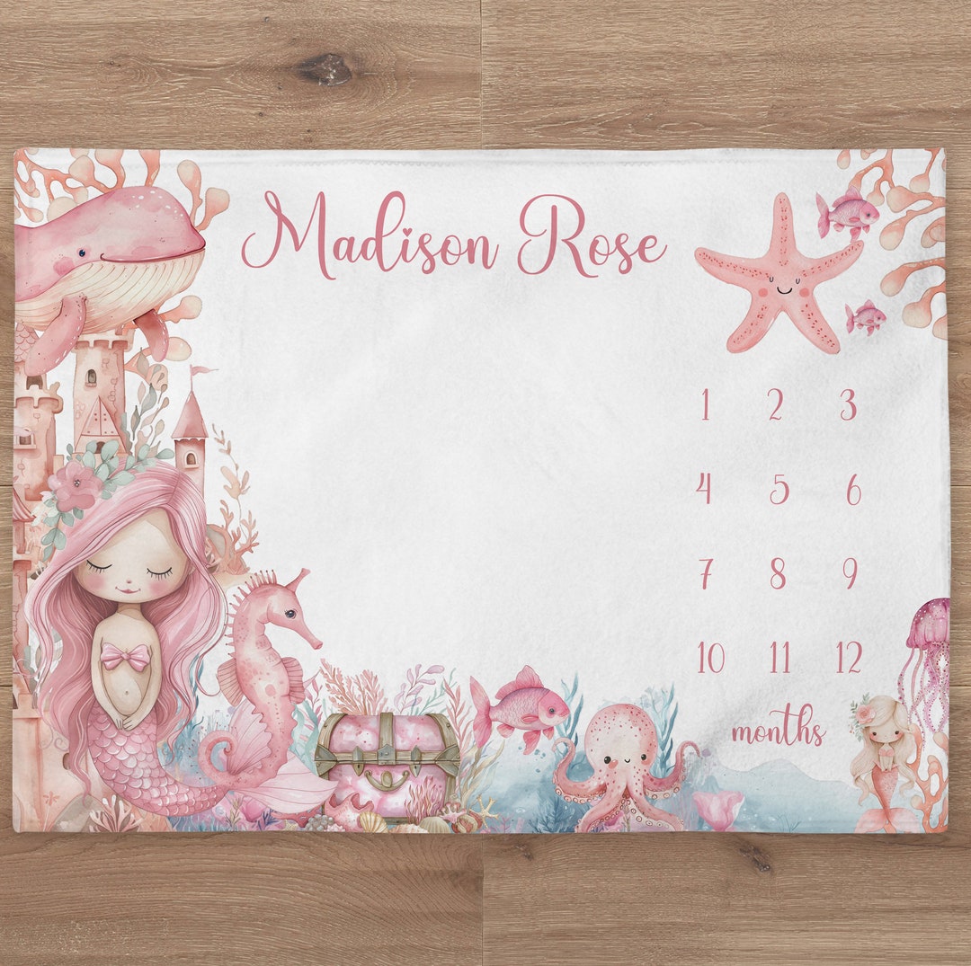 Mermaid Milestone Blanket Personalized Baby Girl Month Blanket Ocean ...