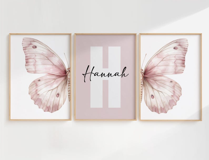 Custom Butterfly Prints, Set of 3 Pink Butterfly Nursery Wall Art, Boho ...