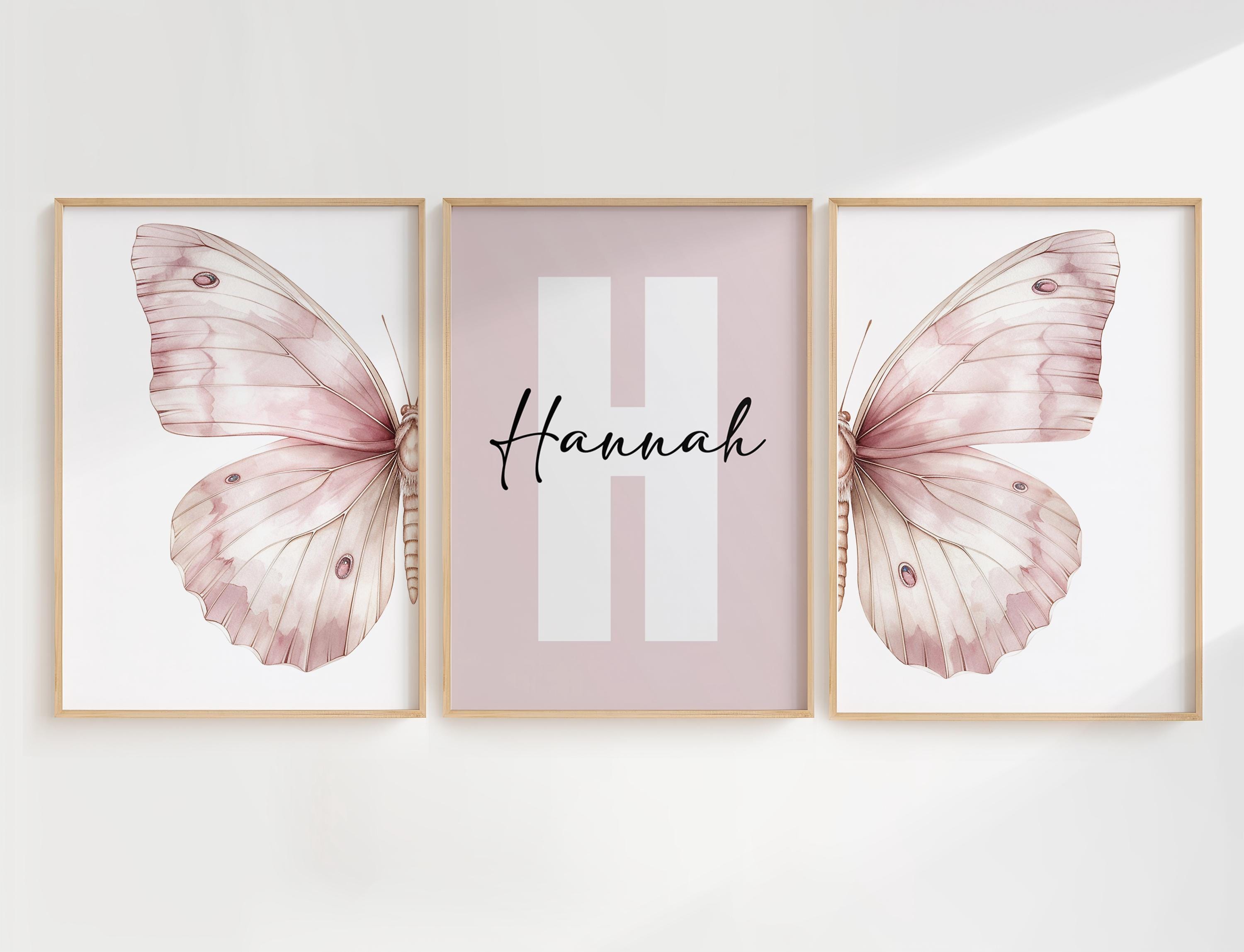 Custom Butterfly Prints, Set of 3 Pink Butterfly Nursery Wall Art, Boho ...