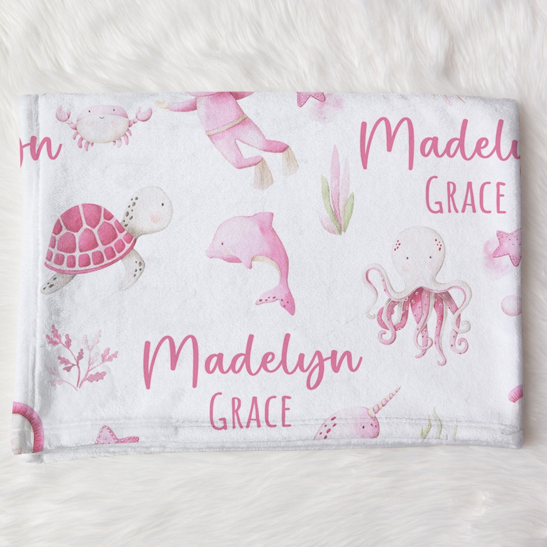 Custom Ocean Baby Name Blanket Personalized Turtle Swaddle Hospital ...