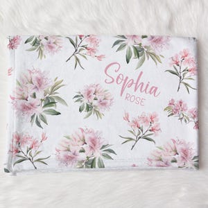 Personalized Lilies Swaddle Blanket For Baby Shower, Custom Pink Flowers Newborn Baby Girl Gift, Toddler Name Blanket, Coming Home Outfit