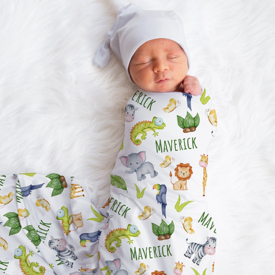 Custom Safari Baby Name Blanket, Personalized Baby Lion Zebra Giraffe ...