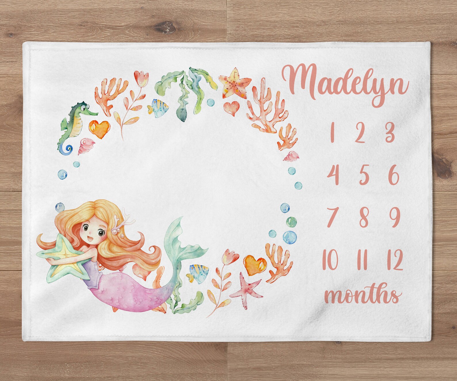 Ocean Mermaid Girl Milestone Blanket, Personalized Under the Sea ...