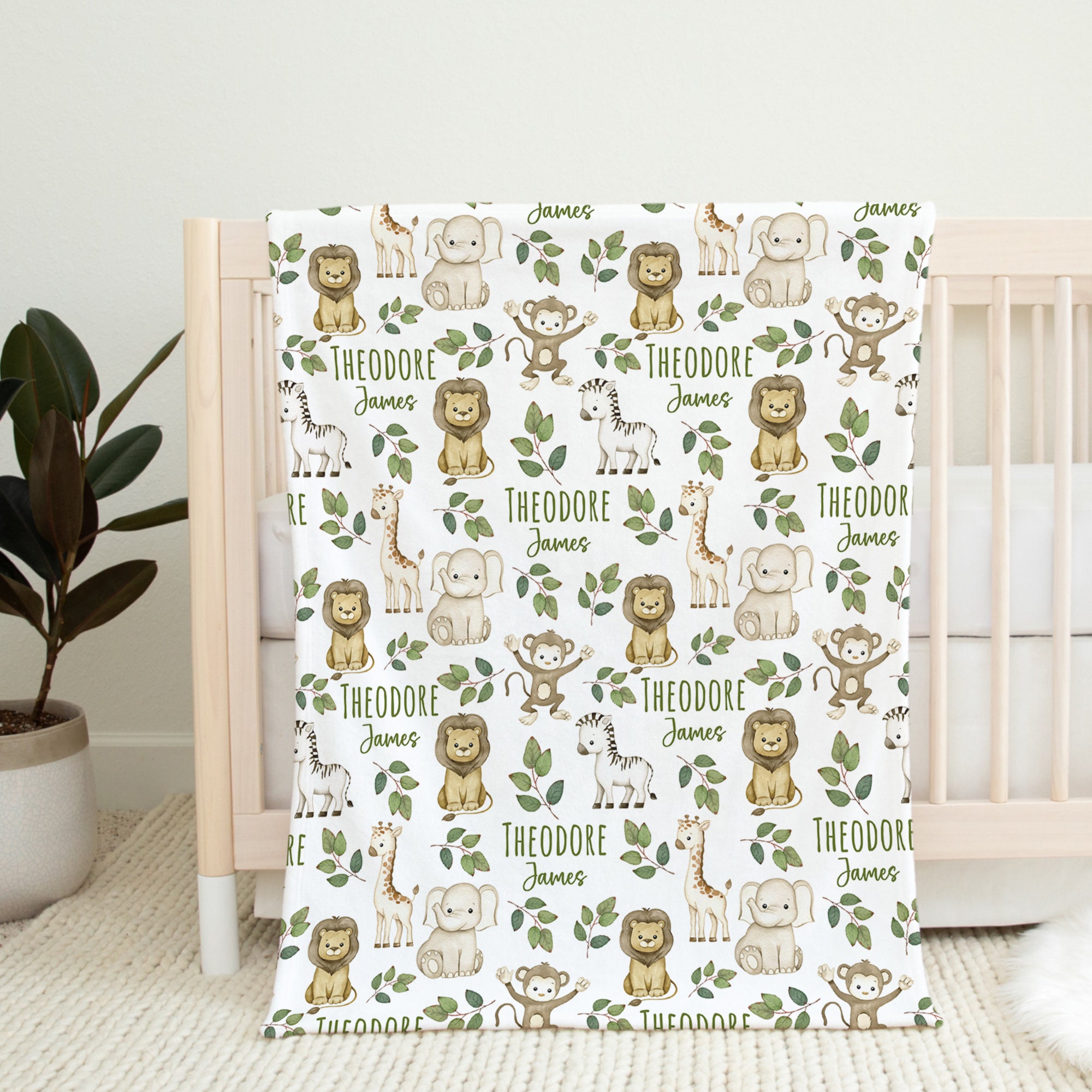 Custom Safari Animals Baby Name Blanket Personalized Swaddle Hospital ...