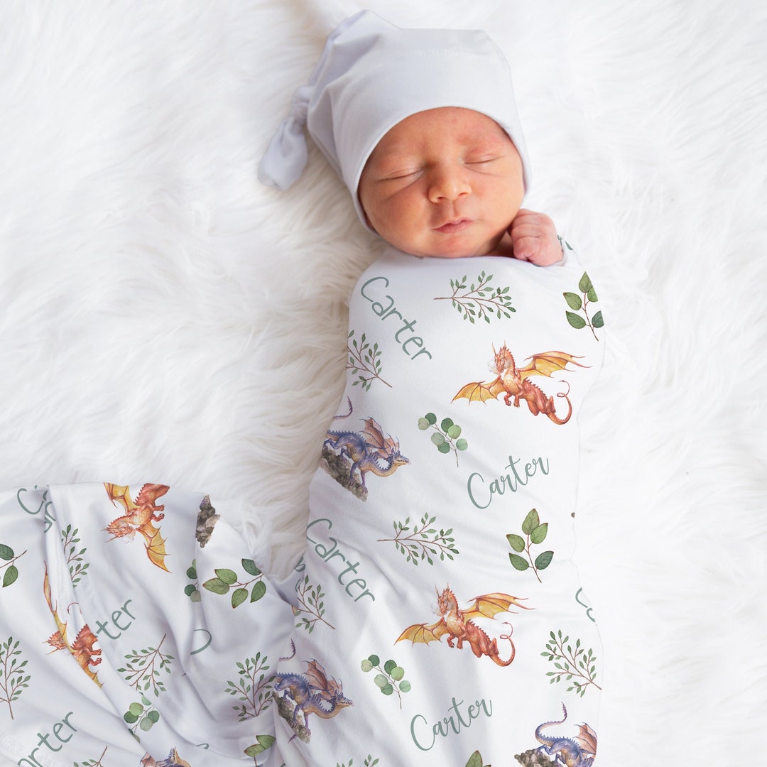 Custom Dragon Baby Name Blanket, Personalized Baby Boy or Girl Dragon