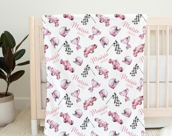 Personalized Race Car Baby Blanket - Speedometer Nursery Decor & Monthly Photo Backdrop For Boys