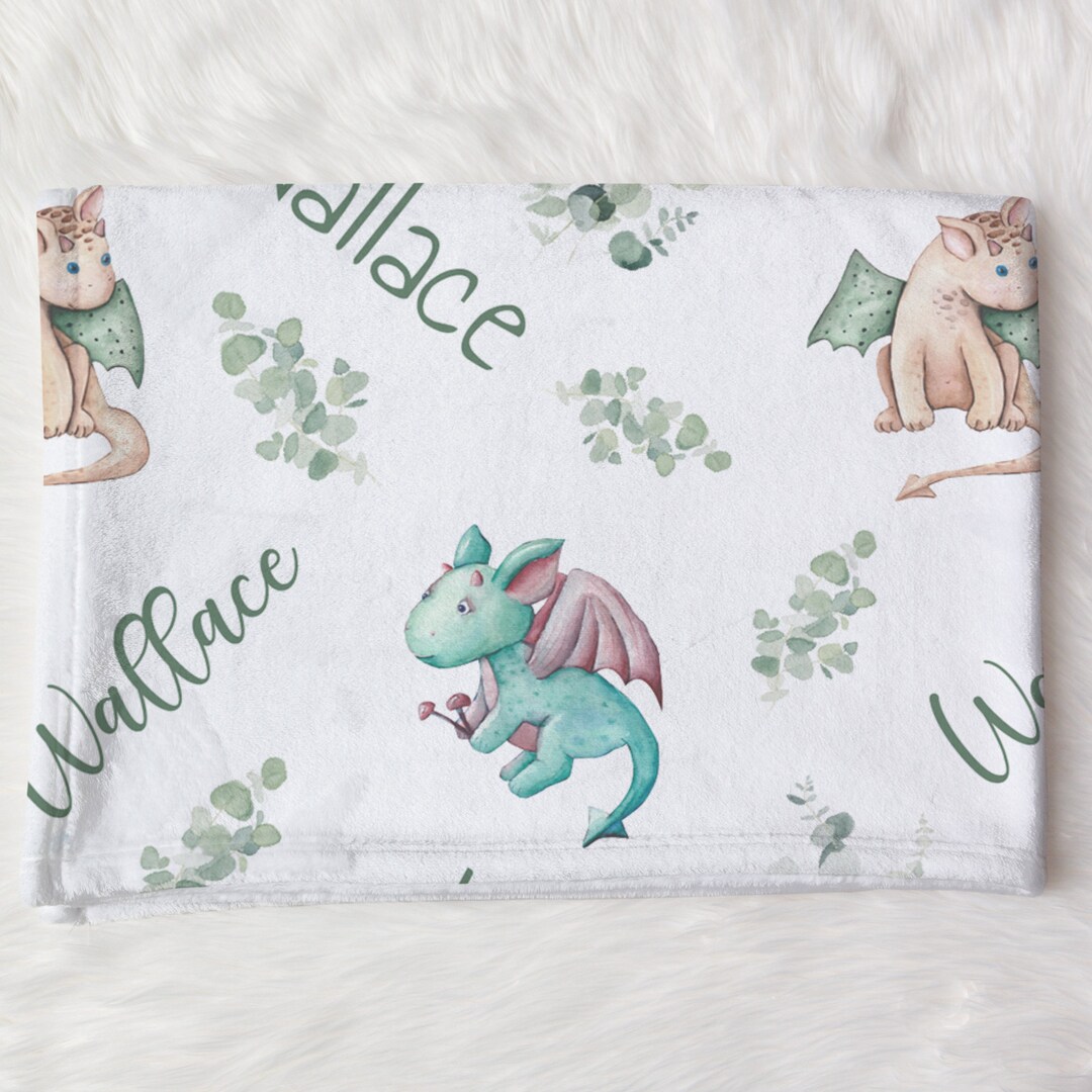 Custom Dragon Baby Name Blanket, Personalized Baby Boy Dragon Swaddle
