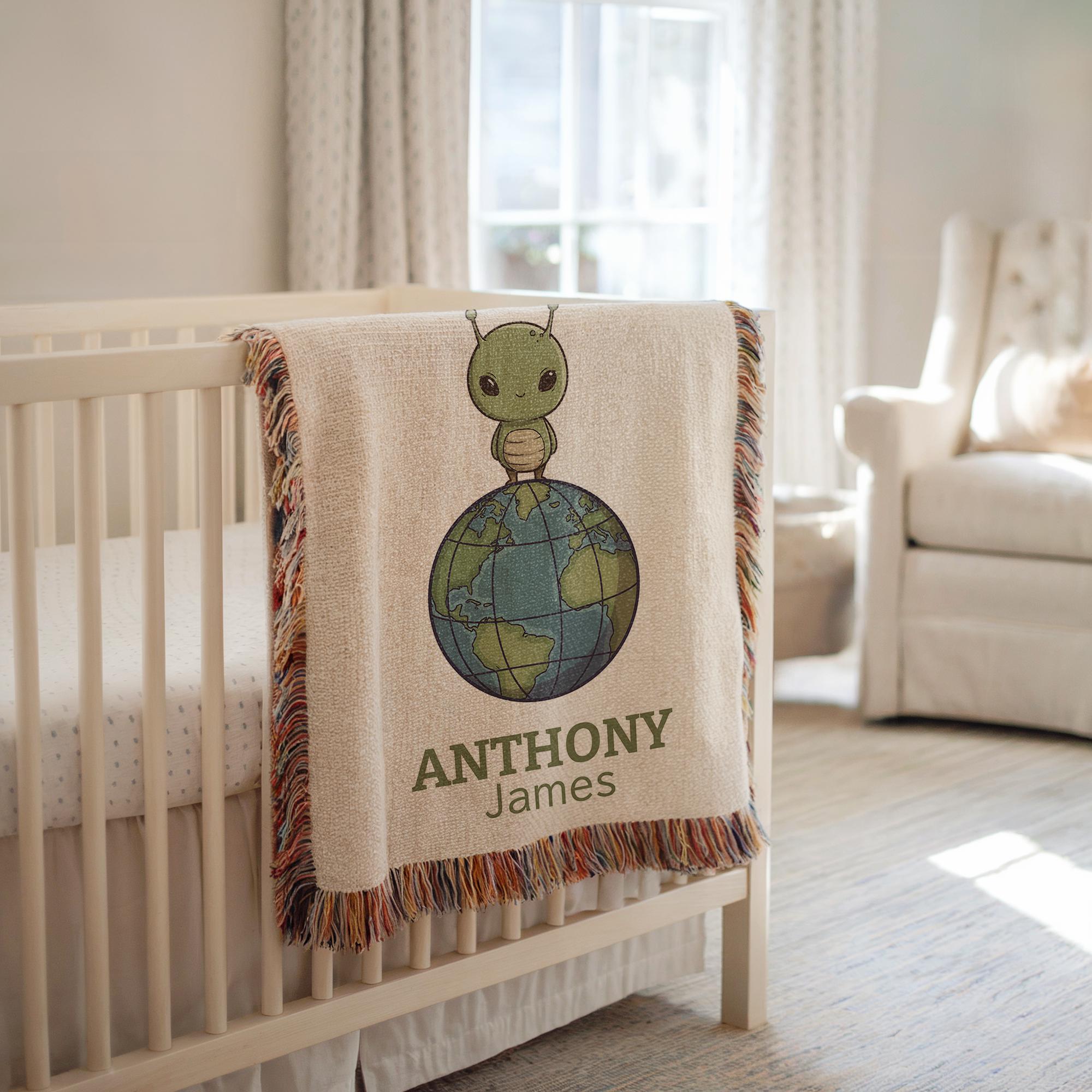 Personalized Alien Woven Baby Blanket With Name, Space Nursery Throw ...