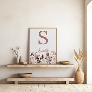Impressions personnalisées de canard colvert, lot de 3 fleurs d'art mural pour chambre d'enfant, bohème, décoration de chambre de bébé fille, fleurs aquarelles, nom personnalisé signe image 6