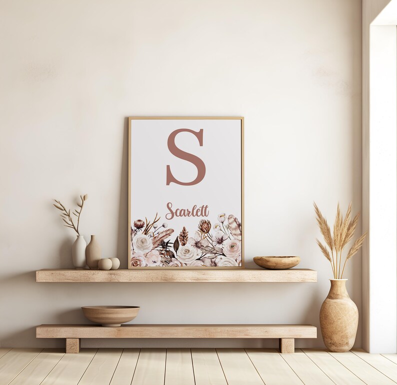 Impressions personnalisées de canard colvert, lot de 3 fleurs d'art mural pour chambre d'enfant, bohème, décoration de chambre de bébé fille, fleurs aquarelles, nom personnalisé signe image 6