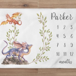 Dragon Milestone Blanket, Custom Dragon Boy Blanket, Personalized Dragon Baby Month Blanket, Newborn Gift, Baby Shower Gift