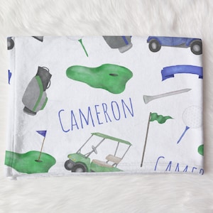 Custom Golf Baby Name Blanket, Personalized Baby Boy Swaddle, New Mom Gift, Newborn Gift, Baby Shower Gift