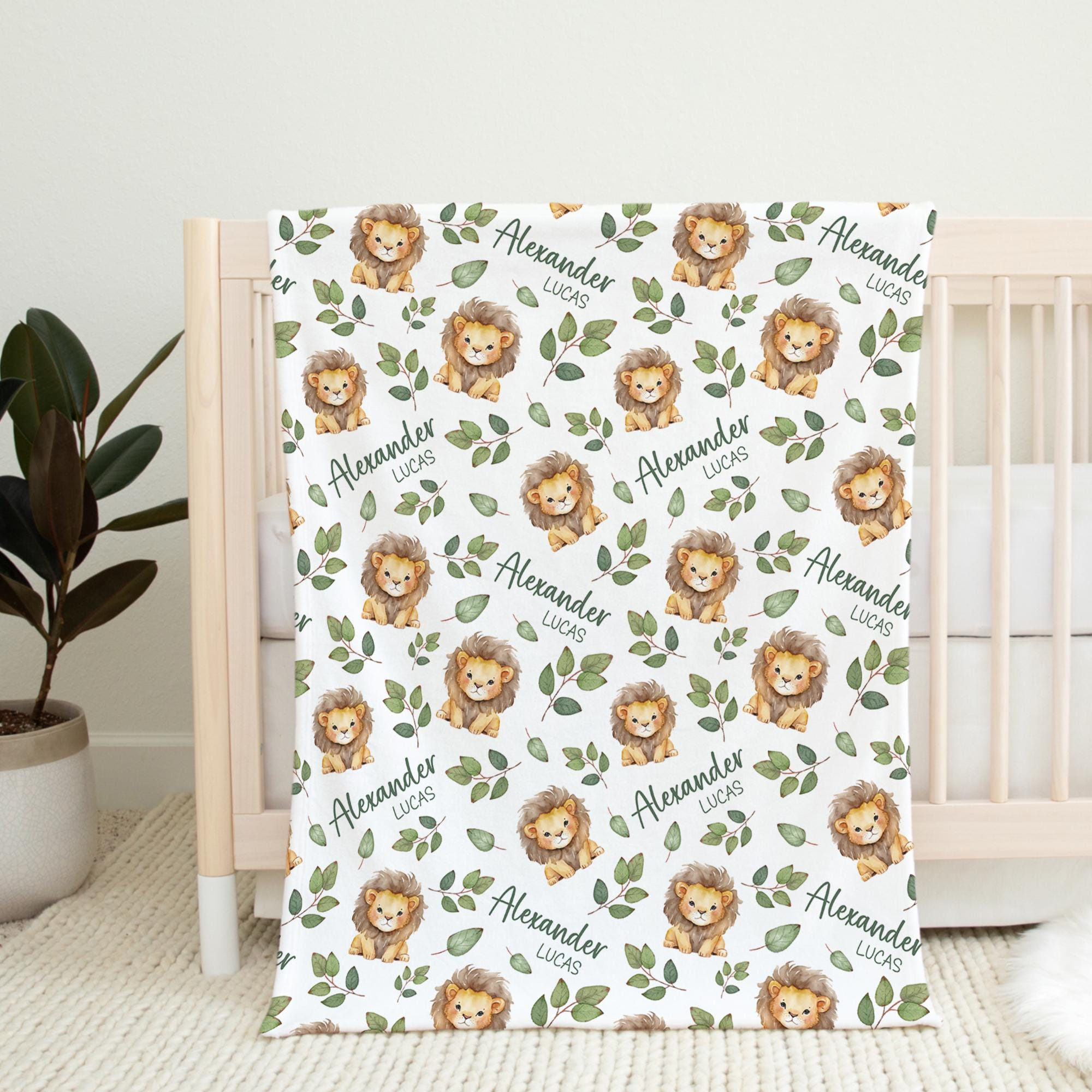 Personalized Lion Swaddle Blanket Safari Name Baby Blanket Newborn Baby ...