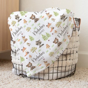 Custom Forest Baby Name Blanket Personalized Woodland Swaddle Hospital Blanket New Mom Gift Newborn Gift Baby Shower Gift Toddler Blanket