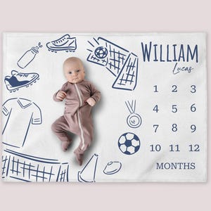 Football Milestone Blanket, Personalized Sports Baby Boy Month Blanket, Nursery Custom Newborn Growth Tracker, New Mom Baby Shower Gift