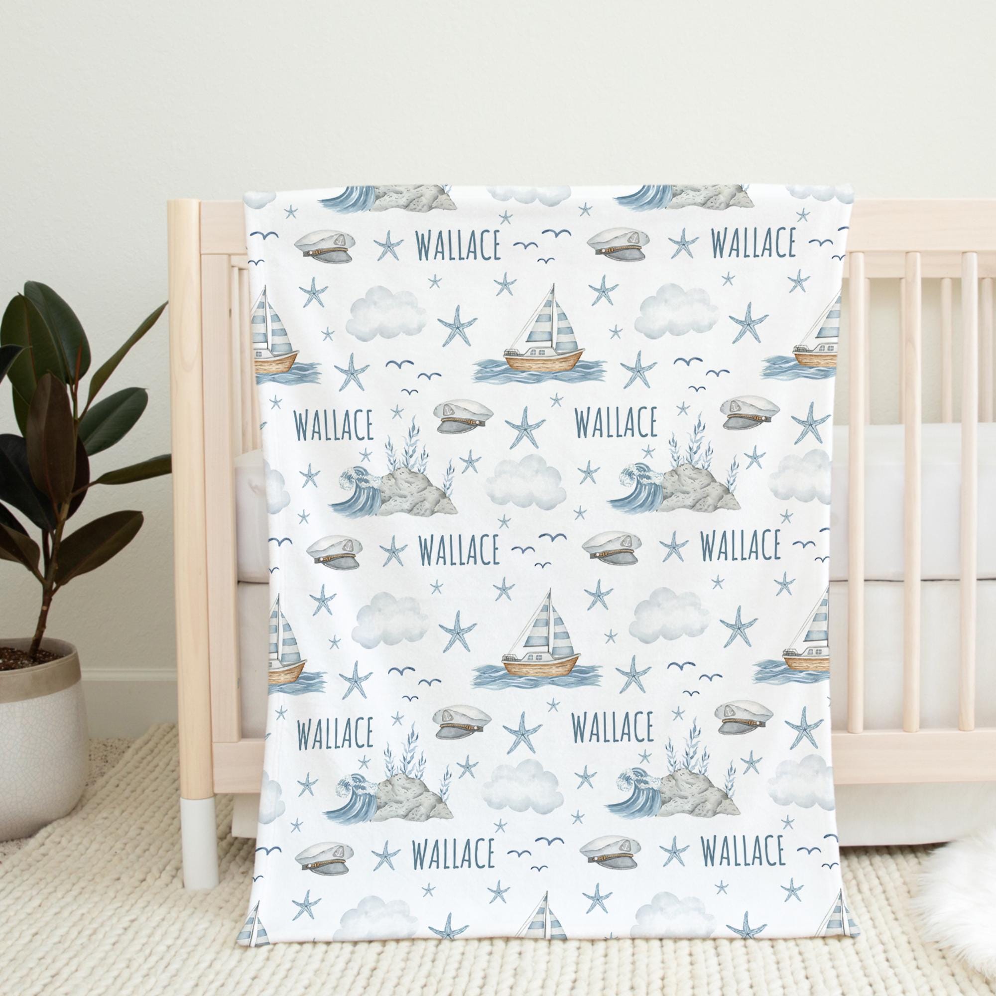 Personalized Baby Blanket With Name - Soft Sailboat Design - Custom Flannel Blanket For Newborns, Infants & Toddlers (30x40 Inches)