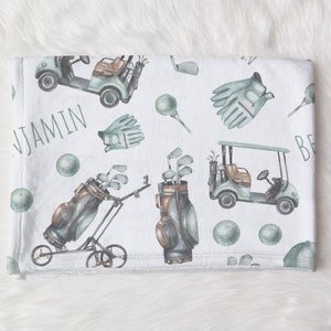 Custom Golf Swaddle, Golf Baby Name Blanket, Personalized Baby Boy Swaddle, New Mom Gift, Newborn Gift, Baby Shower Gift
