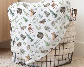 Custom Forest Baby Name Blanket Personalized Woodland Swaddle Hospital Blanket New Mom Gift Newborn Gift Baby Shower Gift Toddler Blanket