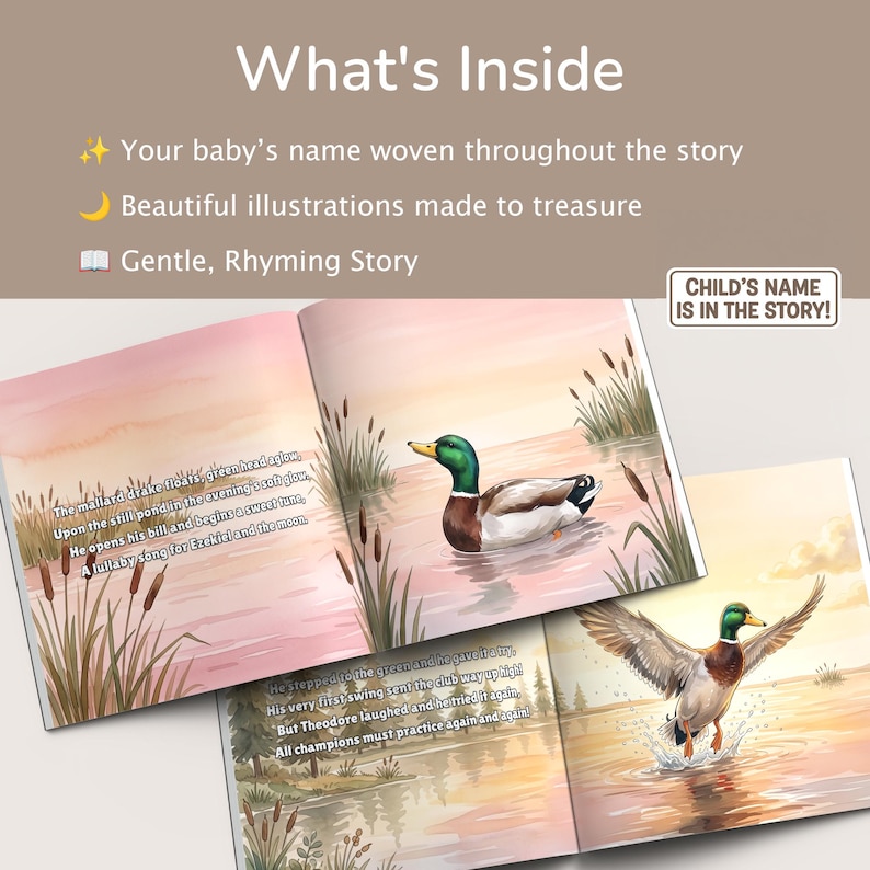 Personalized Mallard Duck Lullaby Book, Custom Storybook With Name For Toddlers, Baby Keepsake Gift, Baby Shower Present for Boy zdjęcie 4